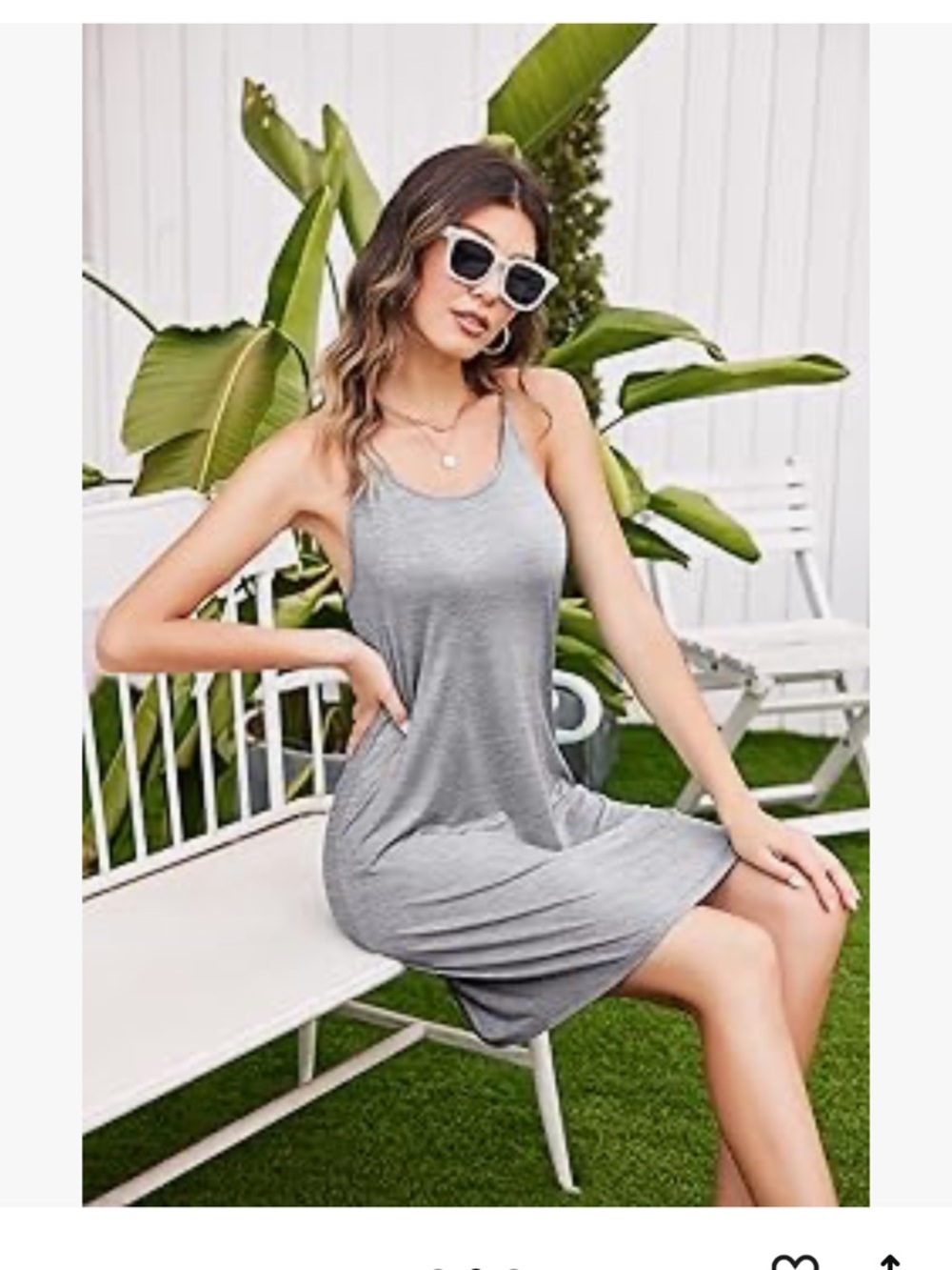 Ekouaer Women's Racerback Sleeveless Nightgown, Light Gray, Size XL - Picture 2 of 8